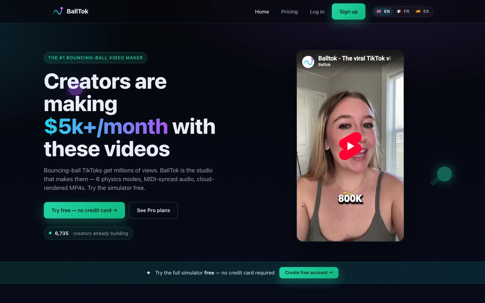 BallTok interface